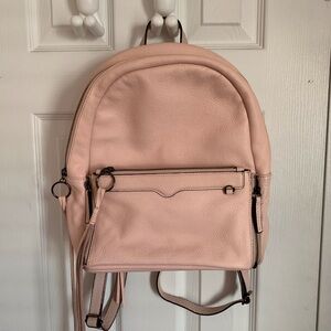 Rebecca Minkoff Lt Pink Leather Backpack Detachable Strap Zipper Pebbled Clutch